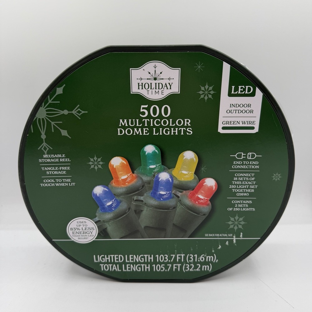 NEW Holiday Time 500-Count MULTICOLOR LED Dome Christmas Lights GREEN WIRE‎
